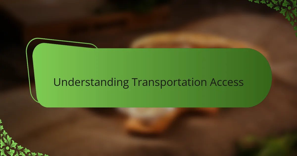 Understanding Transportation Access